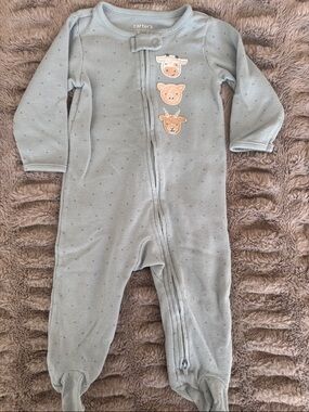 Carter's Pale Blue Footed One-Piece with Animal Appliqués - size 9 months